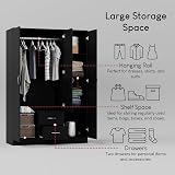 Vida Designs Riano 3 Door Mirrored Wardrobe Black 170H x 115.4W x 53D view 6