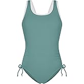 Weixinbuy Girls Swimsuit Ribbed Bathing Suit for Girls Adjustable Strap Color Block Summer Beach One Piece Swimsuit