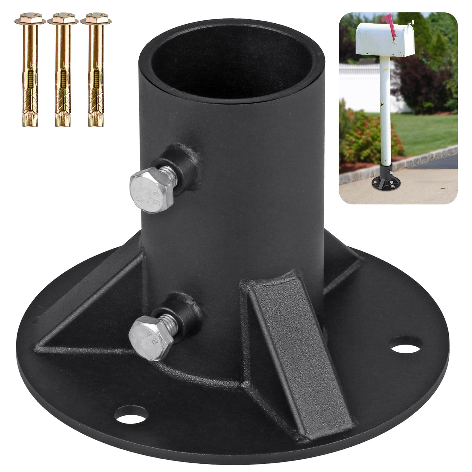 Insaga Round Post Holder, 52mm Round Fence Post Bracket Heavy Duty Round Post Base Support for Chain Link Fence Post/Deck/Railing/Mailbox/Concrete Post