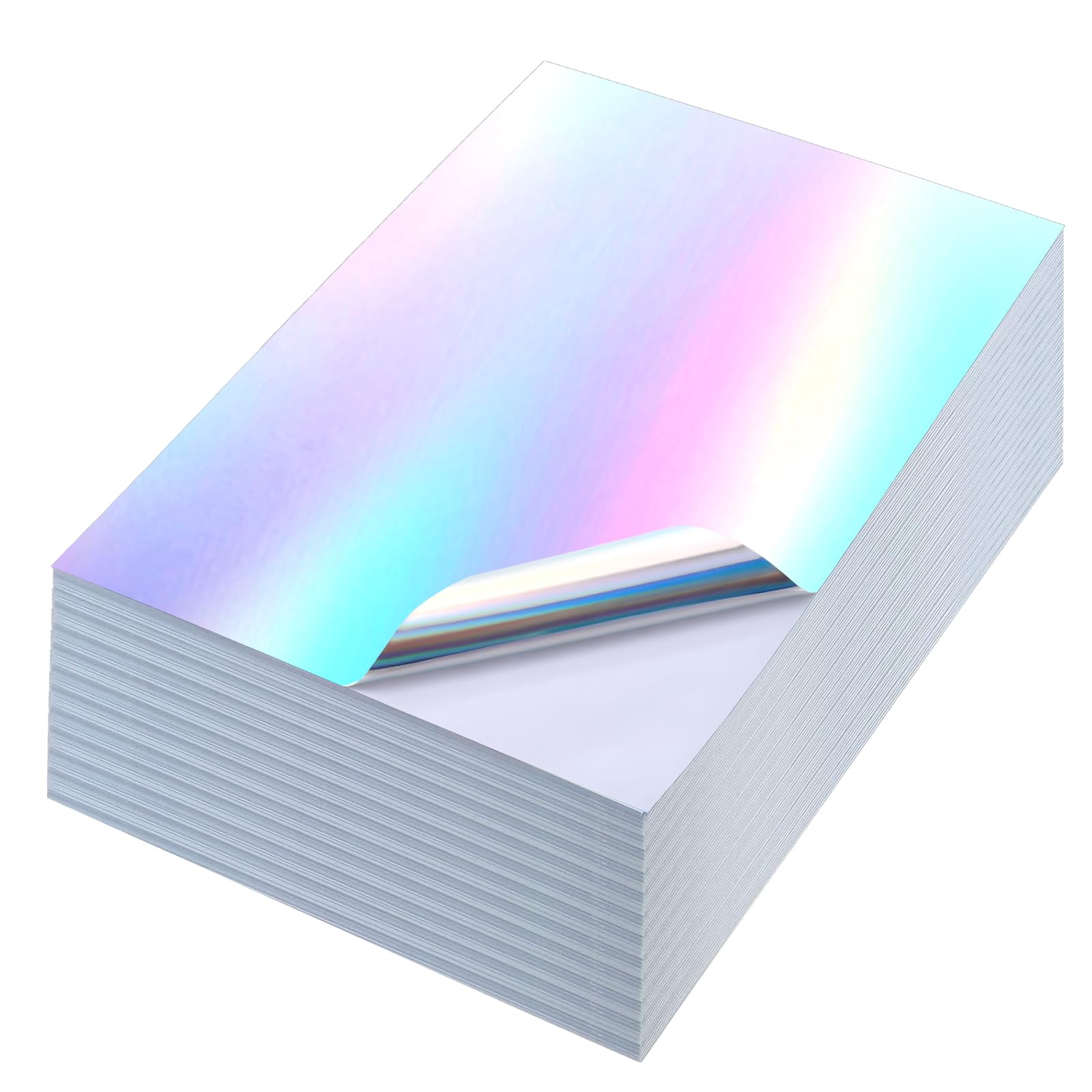 Photo 1 of 100 Pcs Holographic Stickers Paper 8.3x11.8 Inch Printable Vinyl Glossy Sticker Self Adhesive Rainbow Printer Paper for Laser Printer