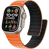 Bisikor Magnetic Bands Compatible with Apple Watch Band 49/46/45/44/42/41/40/38mm Men Women Silicone Sport Wristband for iWatch Ultra SE Series 11 10 9 8 7 6 5 4 3 (42/44/45/46/49, Orange/Black)