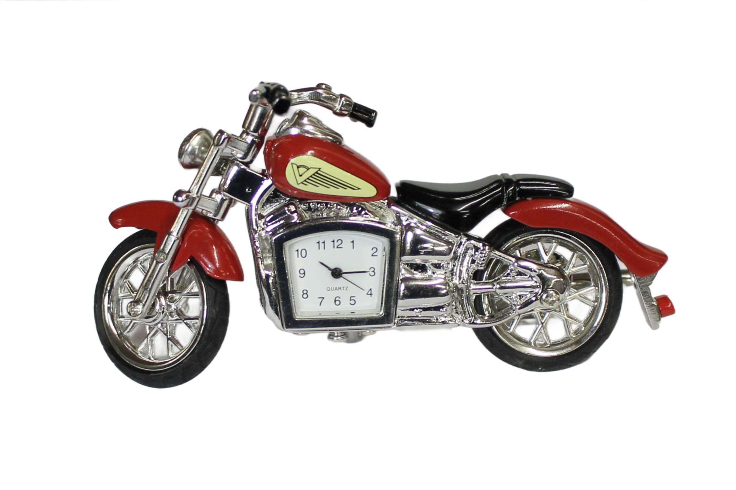 benerini Miniature Silver Red & Black Colour Classic Motorbike Clock - Motorbike Gifts - Free Standing Desk Top - Boxed Gift
