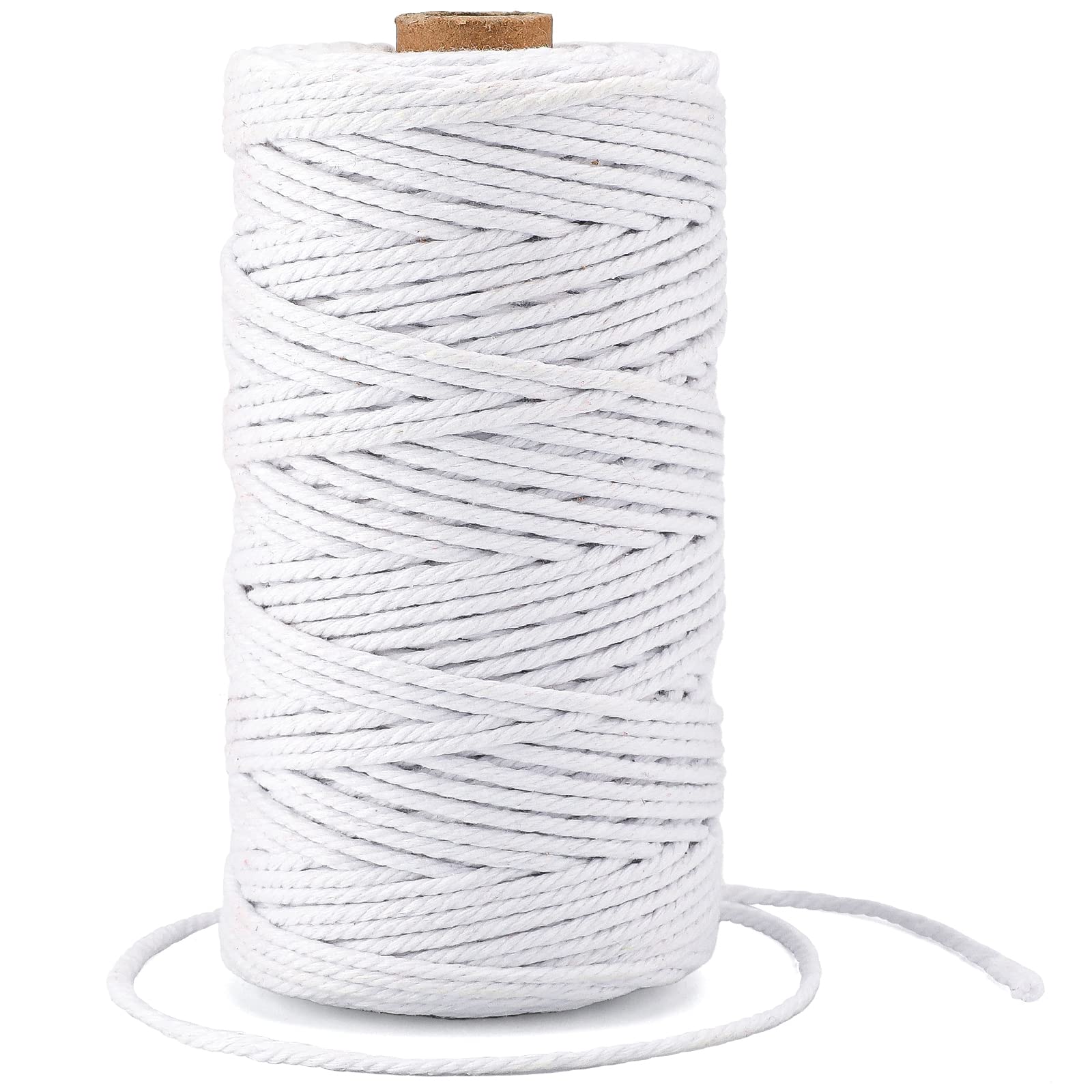 G2PLUS White Macrame Cotton Rope Cord 3MM Craft Cotton Twine String, 100M Durable Bakers Twine for DIY Crafts and Handmade Arts (White)