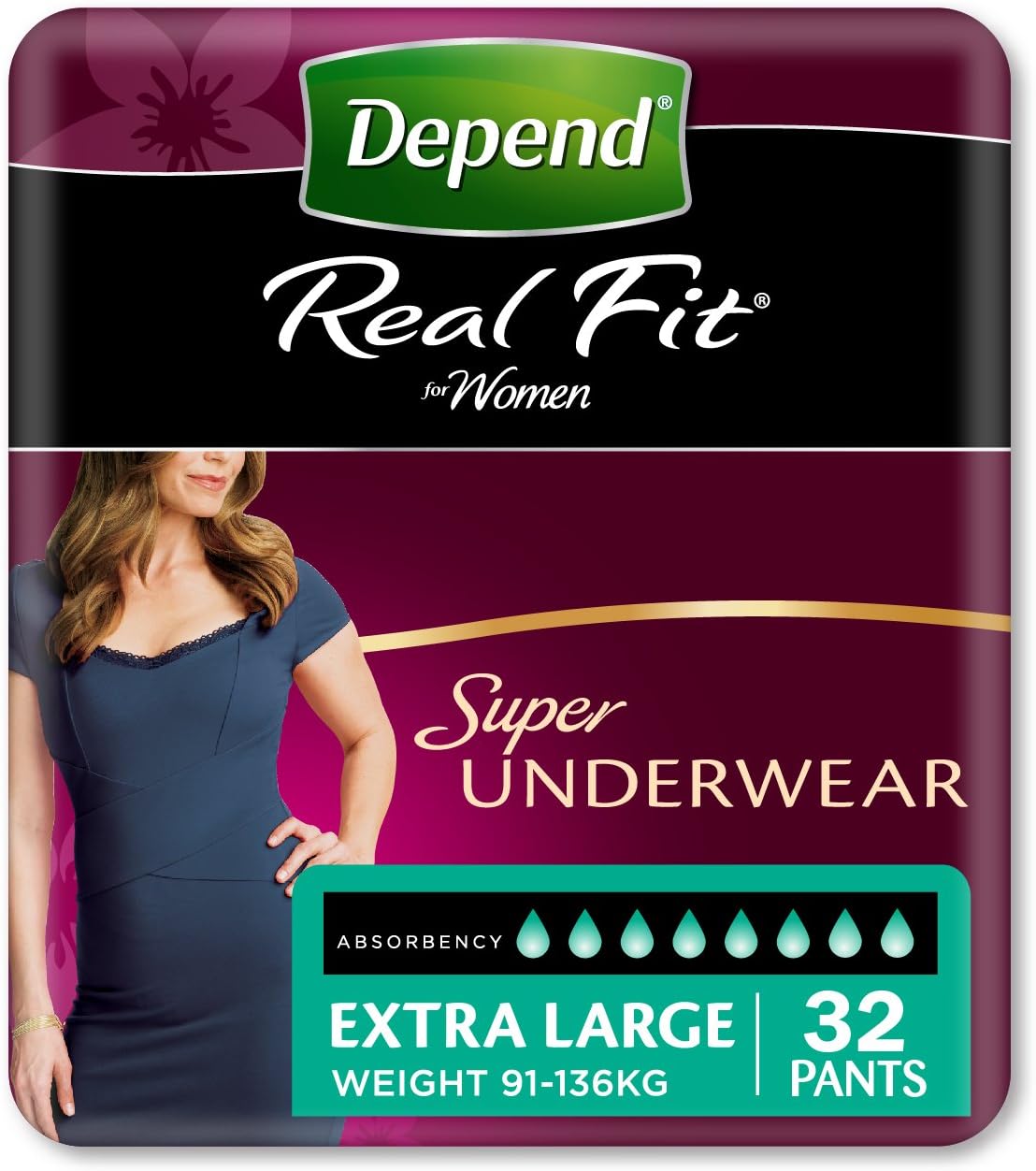 Depend Adult Care Real Fit Incontinence Underwear for Women, Super