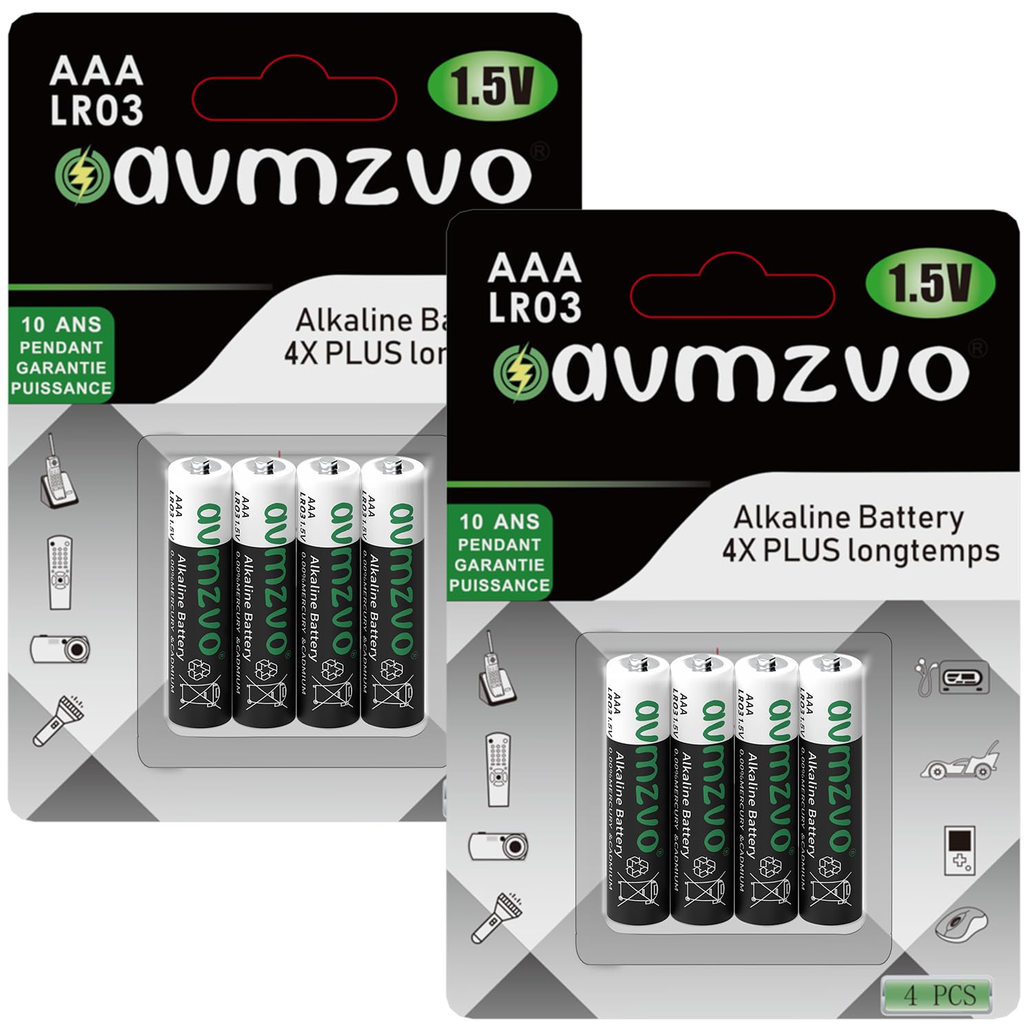 avmzvo AAA Alkaline Batteries,LR03 1,5V, langlebige Power，Leistungsstark,8 Stück,Kann für Spielzeug, Wecker und andere elektronische Geräte verwendet Werden【10 Jahre Garantie】