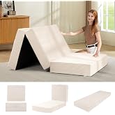 6-Inch Tri-Fold Mattress Twin Size - Foldable Futon Sofa Bed with Removable Washable Cover, Folding High-density Foam Futon Mattress | Non-Slip Bottom &amp; Carry Handles for Guest, Camping, Dorm