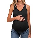 Tankaneo Womens Maternity Tank Tops Sleeveless V Neck Ribbed Knit Shirts Fitted Summer Casual Curved Hem Pregnancy Clothes