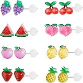 KASFREE 8 Pairs Fruit Plastic Earrings for Sensitive Ears Hypoallergenic Cute Studs for Women