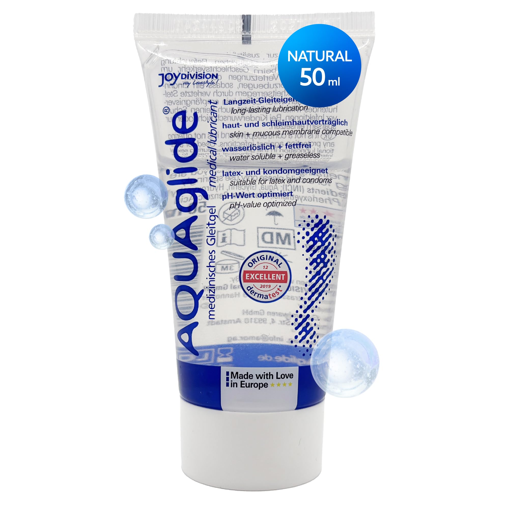 Joydivision AQUAglide 50 ml Lubricant Natural, Odorless & Transparent, Crystal-Clear Lubricant, Suitable for Latex Condoms