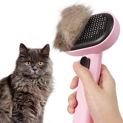 Aumuca Cat Brush with Release Button Pink Grooming Tool Long Short Hair