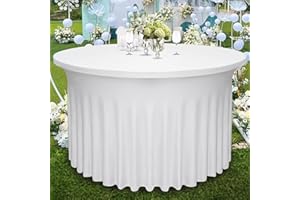 Yoquare 1 Pack 48" Diameter x 30" Height White Round Table Skirt | Fits 4FT Round Tables |Polyester Spandex Round Table Cloths with Skirt|Stain 、Wrinkle Resistant、 for Wedding,Party,Dining,Banquet