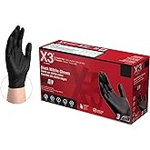 X3 Black Gloves, Disposable, Latex Free, Nitrile, for Cooking, Food Prep, 3 Mil, Powder-Free, Sizes Small through XX-Large