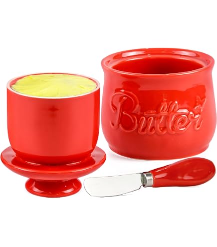 Zafero Butter Crock With Lid - Marble Ceramic Butter Dish For Countertop, Includes Knife & Coaster (Gift Box)