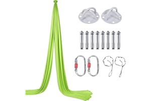 AYUHOME Aerial Silks Hammock Kit for Home – Premium Nylon Tricot Yoga Swing with Complete Hardware & Rigging Set for Yoga, Acrobatics and Gymnastics Training (Aerial silk - Acid Green)