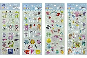 3D Stickers, YOUYA DENTAL Dental Molar Shaped Cartoon Teeth Stickers 12pcs Cute Tooth Paper Stickers Plastic Sticker for Dentist Dental Gift Kids Scrapbook