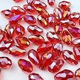 Honkoolly 130pcs 6x8mm Teardrop Crystal Glass Beads Vertical Hole Faceted Glass Teardrop Spacer Beads for Bracelets Necklace Earring DIY Jewelry Making Craft(Red AB)