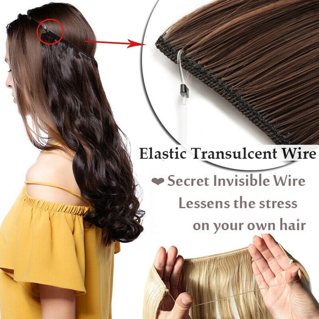 Secret Headband Wire in Natural Hair Extensions Rubber Band Straight Curly Wavy Hairpieces Brown Blonde Ombre for Women 20" Straight - Image 5