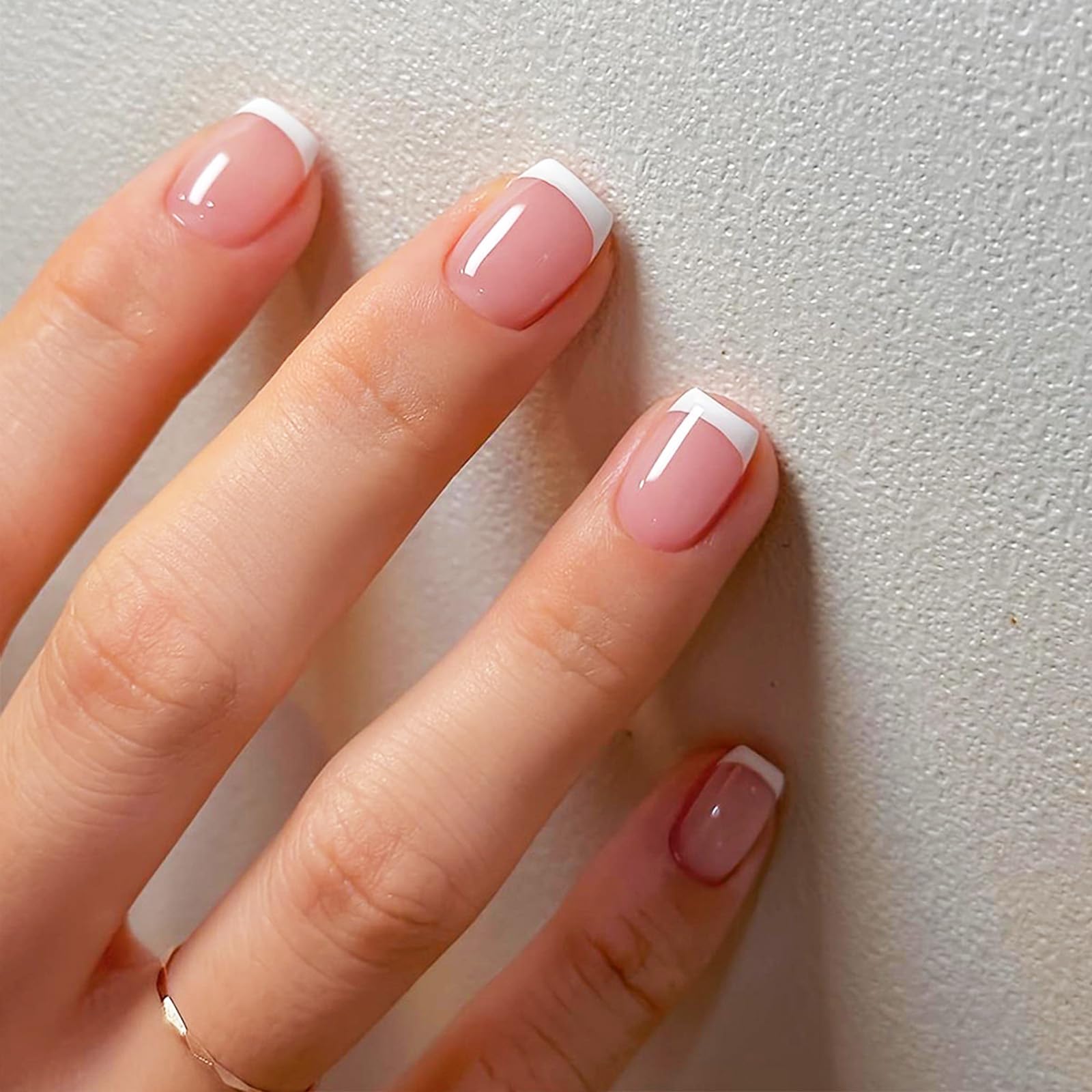 Photo 1 of 24Pcs White French Tips Press On Nails - French Manicure Art Acrylic Short Square Full Cover False Nails with Glossy Finish