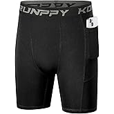 Konrunppy Boys Compression Shorts - Athletic Underwear for Basketball Spandex Shorts Sport Workout Base Layer Side Pocket