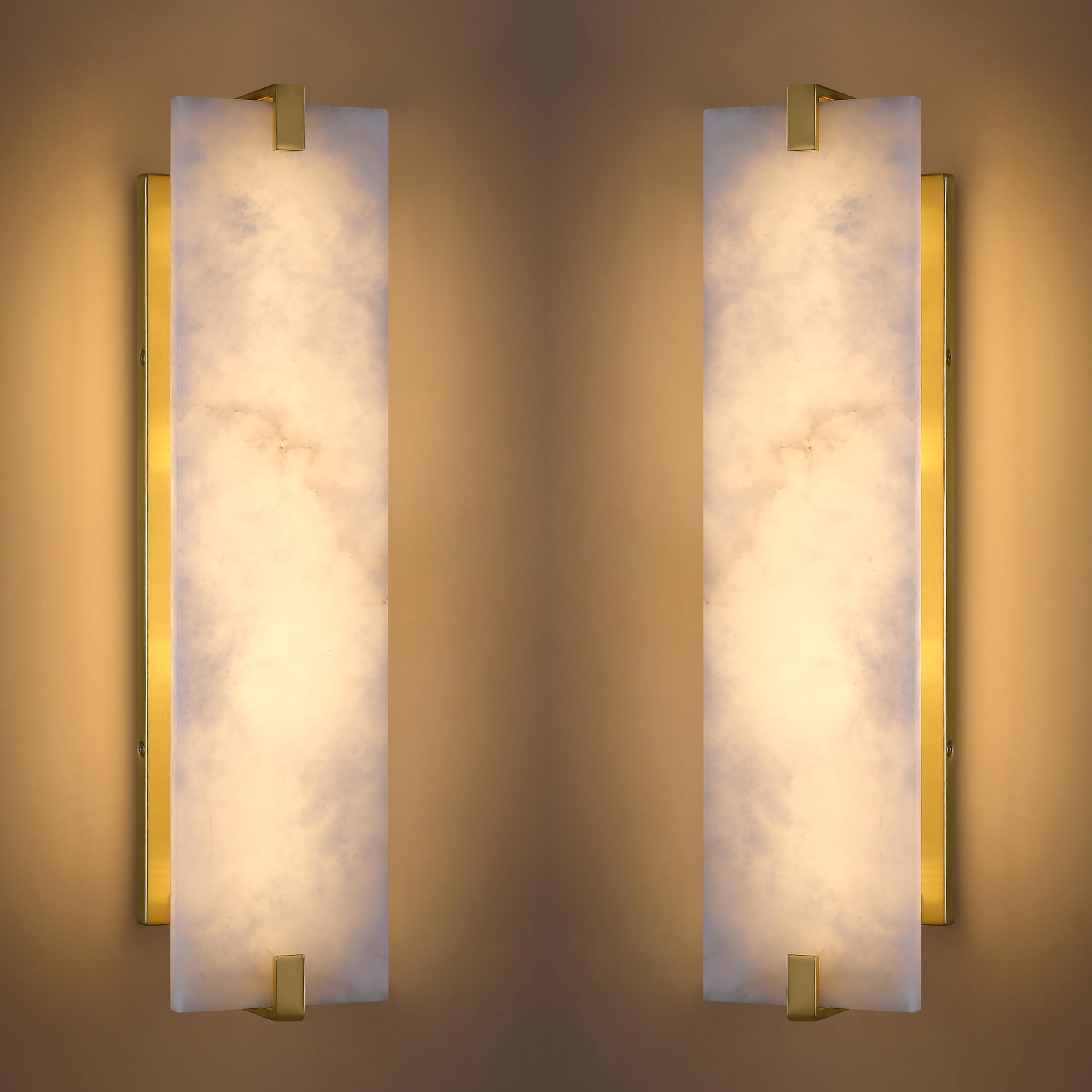 Photo 1 of ***FACTORY SEALED***CJY CHENJINYAN 21.7" Natural Square Alabaster Marble Modern Concise 2 Pack 4 Light Wall Sconce Fixture,Brushed Bronze Finish for Bathroom Bedroom Hallway Bedside Staircase Vanity Mirror