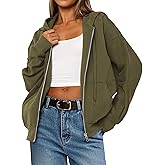 MASCOMODA Women Zip Up Hoodie Trendy Oversized Sweatshirt Casual Long Sleeve Fleece Jacket Fall Outfits Fashion Clothing
