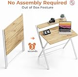 GreenForest Foldable Desk Oak No Assembly Small Desk with Monitor Shelf view 3