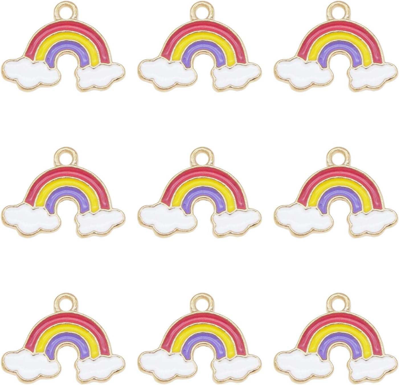 Julie Wang 20 Pieces Gold Back Enamel Metal Rainbow Clouds Charms Bracelets Earrings Necklaces Jewellery Pendants Handmade DIY Craft Accessories 19x14mm