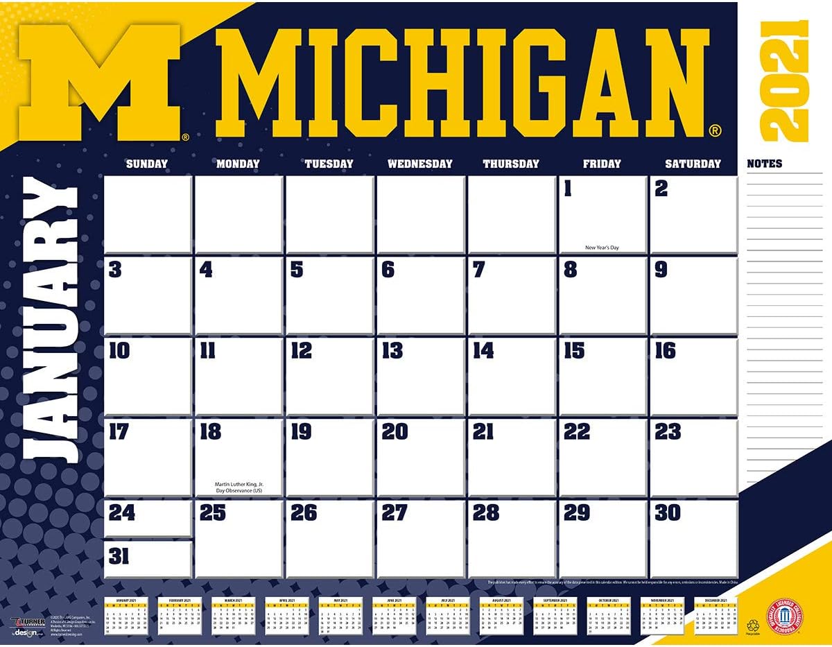 TURNER Sports Michigan Wolverines 2021 22X17 Desk Calendar (21998061483)