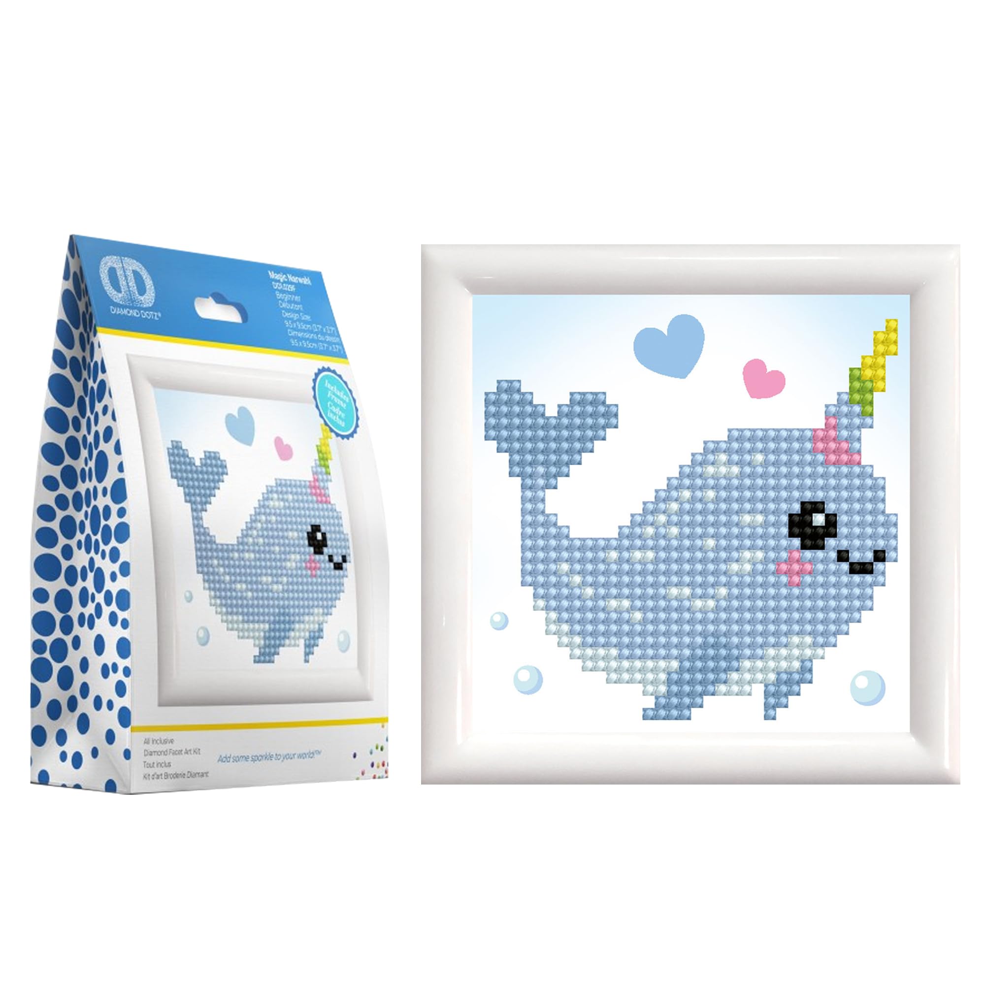 DIAMOND DOTZ Diamond Dots Painting, Beginner Kit with Frame, DD1F, Magic Narwahl, 9 x 9cm