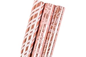 MAYPLUSS Christmas Wrapping Paper Roll - Mini Roll - 17 inch X 120 inch Per roll - 3 Different Rose Gold Design with Glitter Metallic Foil Shine (42.3 sq.ft.ttl)