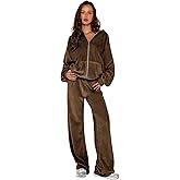 yidengymx Womens 2 Piece Velour Tracksuit Two Piece Soft Velvet Hooded Sweatsuits for Women Lounge with Pockets