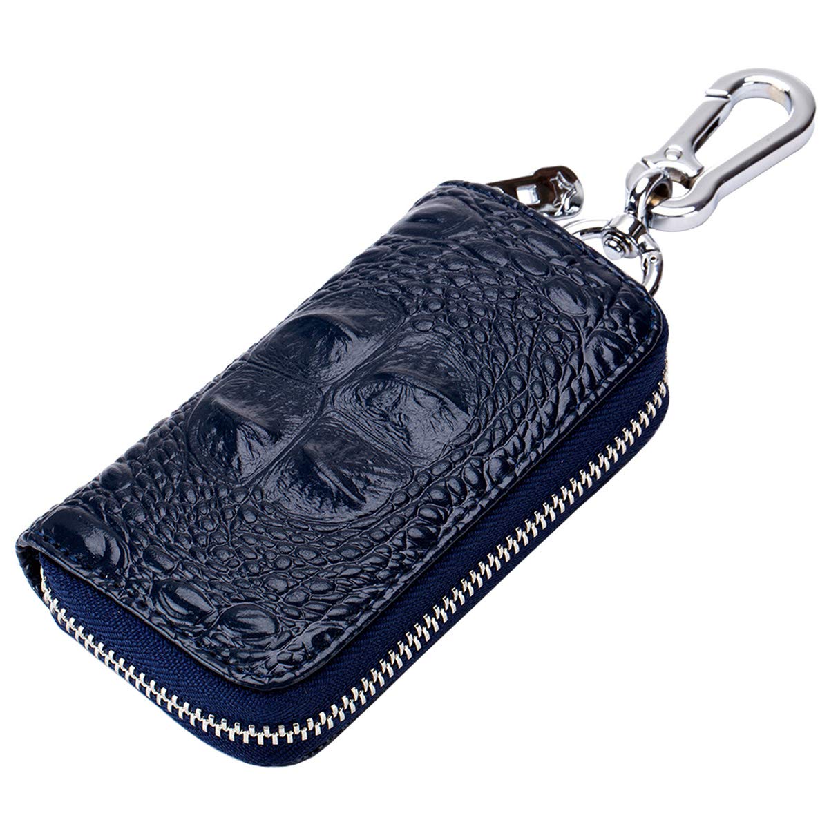 Aileder Key Case Wallet Crocodile Leather Key Holder Car Keychain Key Case with 6 Hooks, Card Slots/Car Key Ring/Zipper for Men Women (Navy Blue)