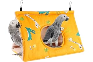 Rypet Winter Warm Bird Nest House - Hanging Hammock Velvet Shed Hut Cage Plush Fluffy Birds Hideaway Sleeping Bed Fuzzy for African Grey Cockatoo and Other Amazon Parrot Large（Yellow）