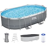 Bestway Steel Pro MAX - 16' x 10' x 42" - Oval Above Ground Swimming Pool Set, ClickConnect Frame, Tritech, Filter Pump-Ladder-Cover, 2,893 Gal Water