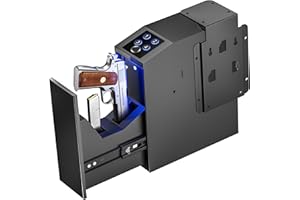 TOPMEDA Gun Safe, Slider Biometric Full Size Hnadgun Safe for Nightstand, Desk, Bed Side,Truck - Auto Sliding Gun Lock Box for Pistol -with Fingerprint, PIN Code, KEY Access