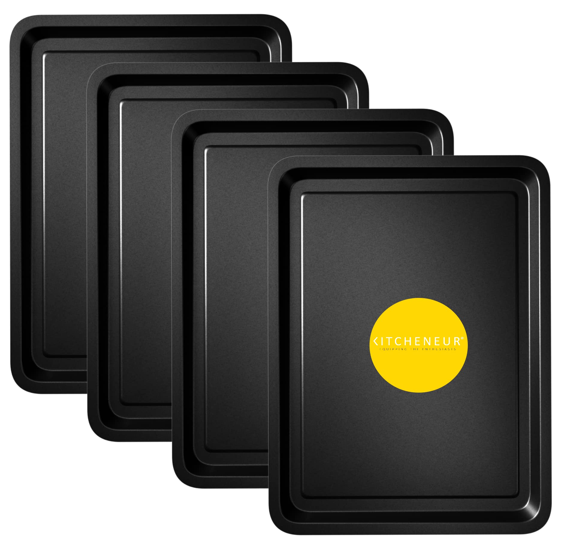 4-Pack - Essentials Baking Tray Set 32cm by KITCHENEUR - Easy Cleaning Baking Tray/Pan, Non-Stick Tin, Multi-Pack Set Oven Trays - Dishwasher Safe and Easy Cleaning