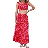 Allegra K Floral Print 2 Piece Set for Women Summer Tank Top and Maxi Skirt Outfit Casual Beach Dress