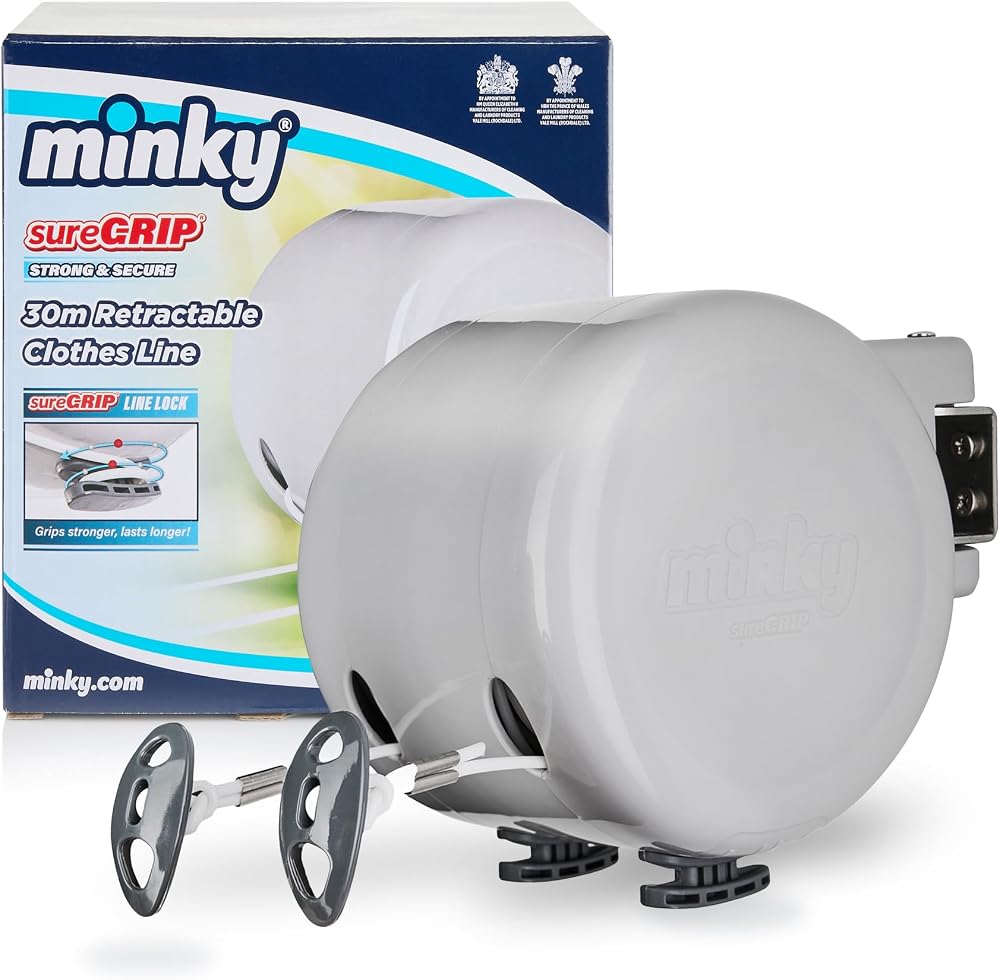 Minky Retractable Duo Reel Washing Line Grey 30m Drying Space
