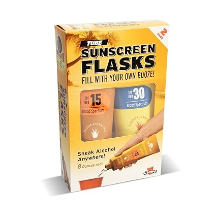 GoPong Hidden Sunscreen Alcohol Flask - 2 Secret 8oz Suntan Booze Bottles - Smuggle Liquor for Cruises, Concerts, Dorms and Games