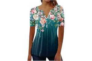 GOFLIC Womens Summer Tops Short Sleeve Shirt Floral Graphic Tees Boho Casual Loose Blouses Notch V Neck T-Shirts 2024