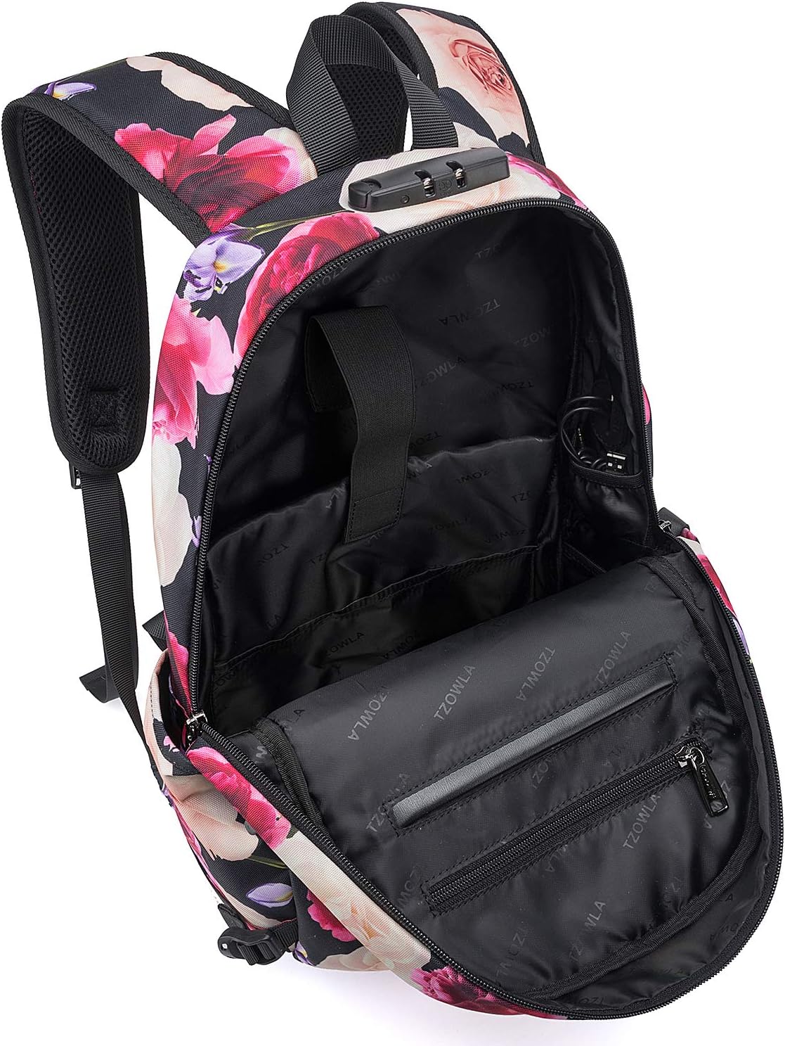 Tzowla Laptop Travel Backpack Mens Womens Water Resistant Anti-Theft Bag with USB Charging Port and Lock 15.6 Inch Computer Business Backpacks for School Work College Gift,Casual Daypack-Folewer2 - Image 4