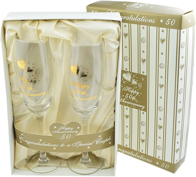 50 Aniversario Bodas De Oro Copas de flauta: Amazon.es: Hogar