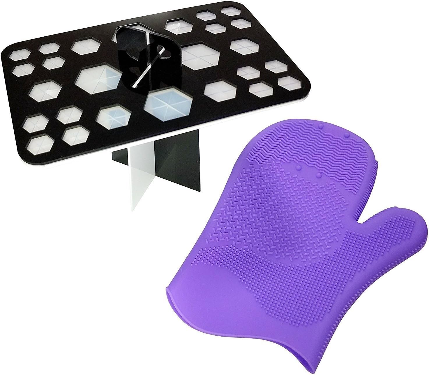 Makeup Brush Dryer, Mouchelion Makeup Brush Drying Rack with 26 Holes Silicon Makeup Brush Cleaning Gloves Cosmetic Brush Tree Tower, Black