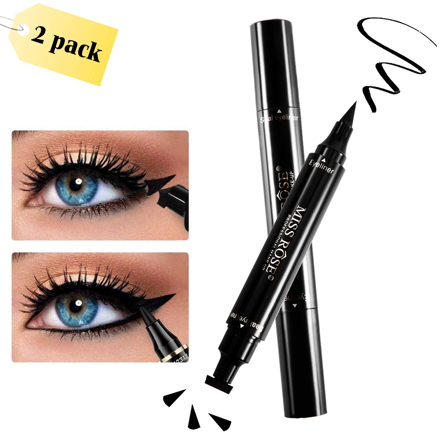 Eyeliner, Winged Eyeliner, 2 Pens Double Sided, Matte Black Liquid Eyeliner
