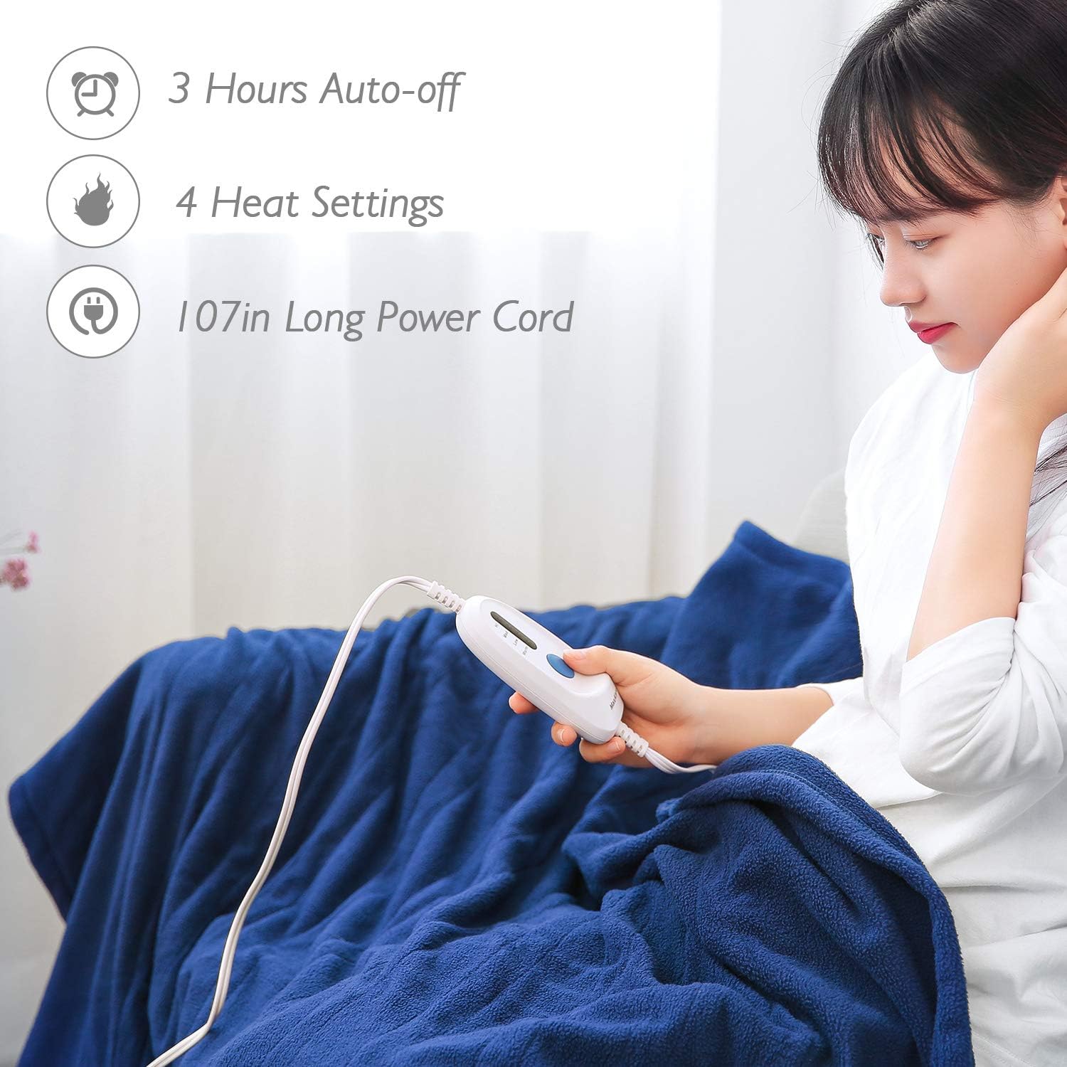 Electric Blanket Heated Throw 50" x 60" Lightweight Cozy Soft Fleece, 4 Temperature Settings Fast-Heating with 3 Hours Auto Off, ETL Certified, Full Body Warming, Machine Washable, Home Office Use: Kitchen & Dining