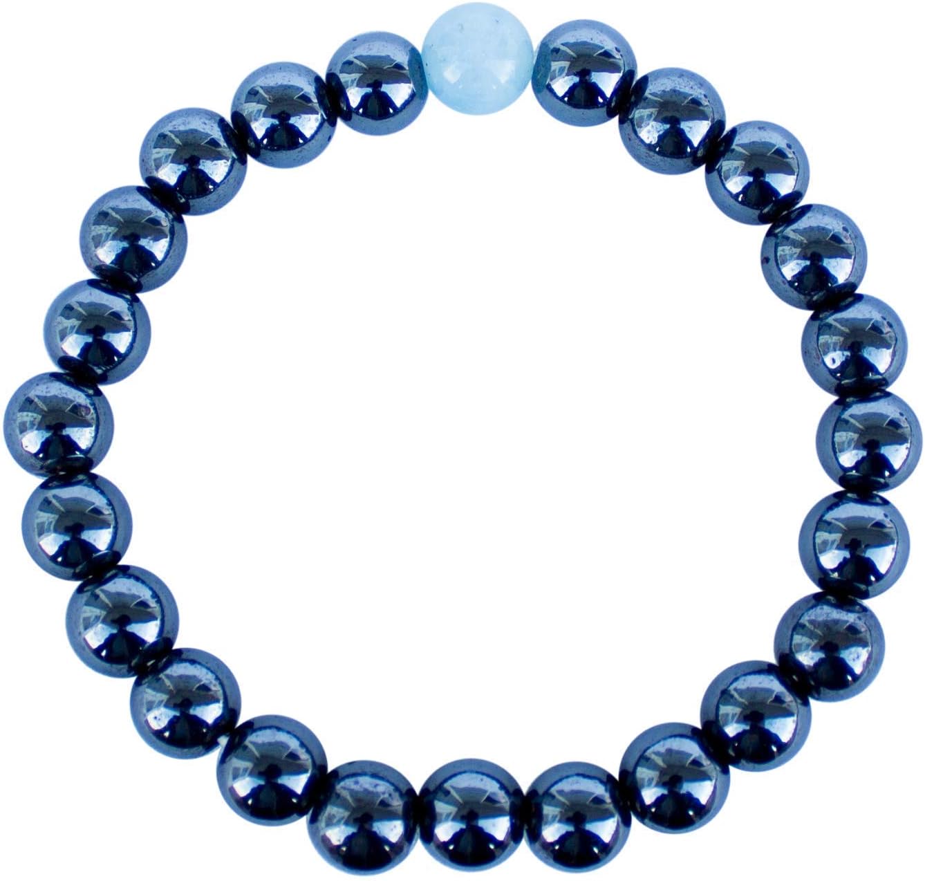 Ezina Designs - Alaskan Magnetic Black Hematite & Glacial Water Cleansed Aquamarine Stretch Bracelet