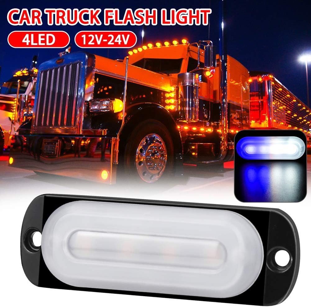 Rolansy 1x 12V- 24V Amber 4LED Bar Car Truck Strobe Flash Emergency Light Lamp Warning Emergency Strobe Light Bar Directional Flashing Led Safety Lights