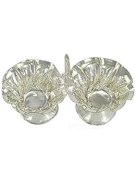 eKolhapuri Metal Haldi-Kunku Karand/Kankavati/Kumkum Pooja Thali Set with Holder (Silver)