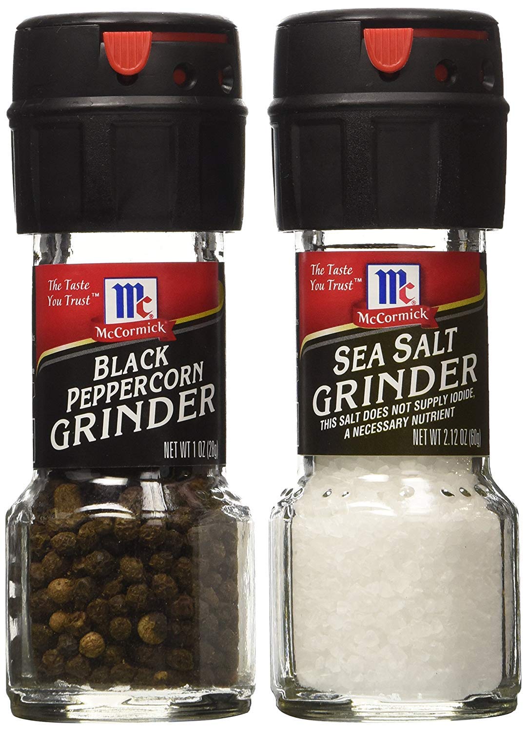 Seasoning Bundle - 2 Items: McCormick's Sea Salt Grinder 2.12 Oz. and McCormick's Black Peppercorn Grinder 1.0 Oz. : Grocery & Gourmet Food