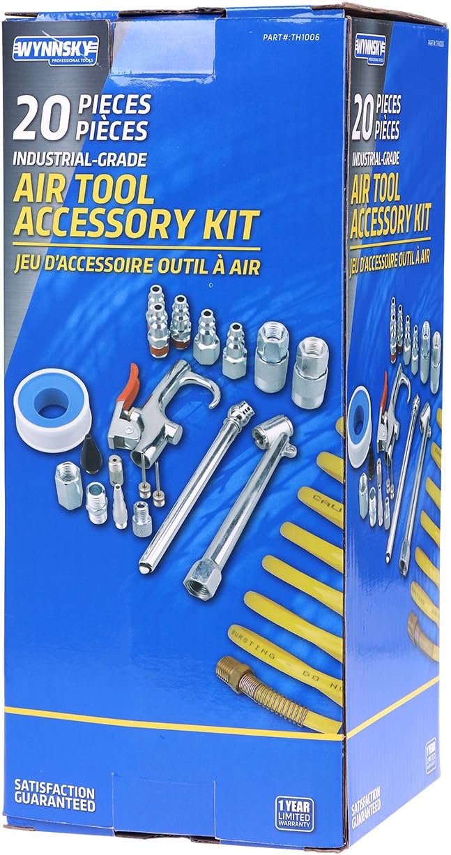 WYNNsky Air Compressor Kit, 1/4 Inch NPT Air Tool Kit with 1/4 Inch x 25Ft Coil Nylon Hose/Tire Gauge - 20 Pieces - - 